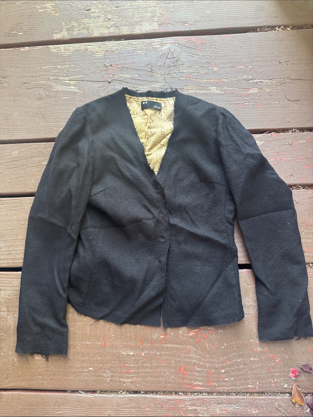 Black Women's Tailored Blazer with Gold Jacquard Lining